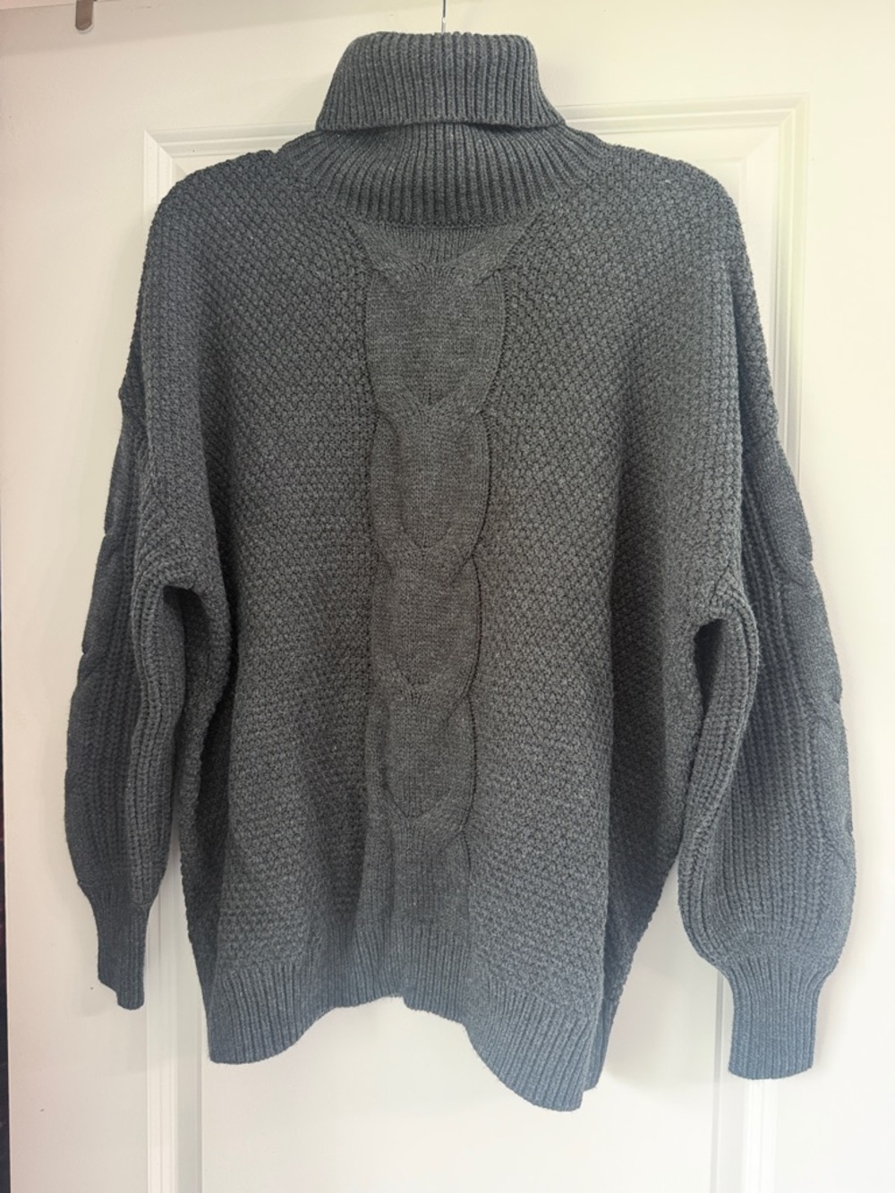 Cozy Gray Cable-Knit Turtleneck Sweater - Women's Top